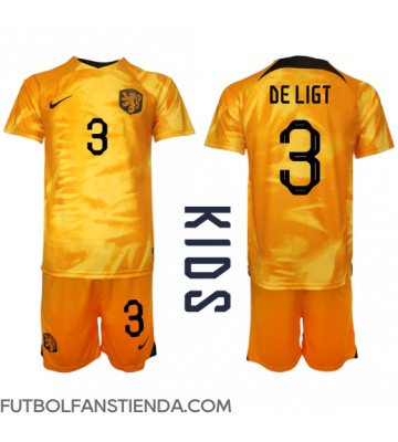 Países Bajos Matthijs de Ligt #3 Primera Equipación Niños Mundial 2022 Manga Corta (+ Pantalones cortos)